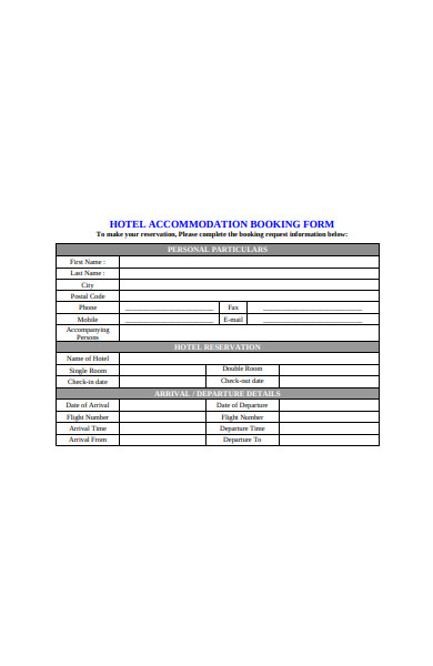 hotel accommodation reservation form