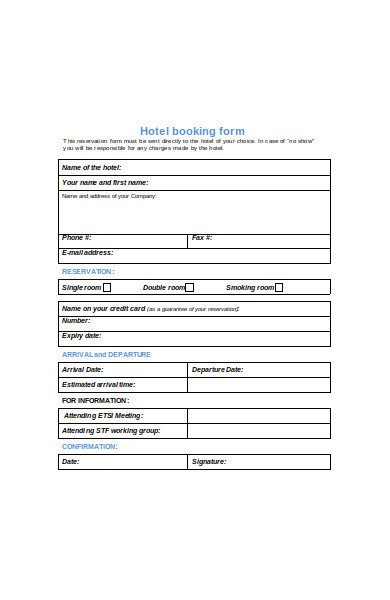FREE 32+ Hotel Booking Forms in PDF | MS Word | Excel