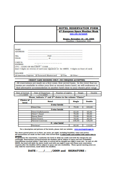 hotel booking form in pdf