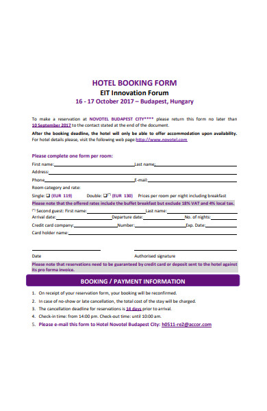 FREE 32+ Hotel Booking Forms in PDF | MS Word | Excel