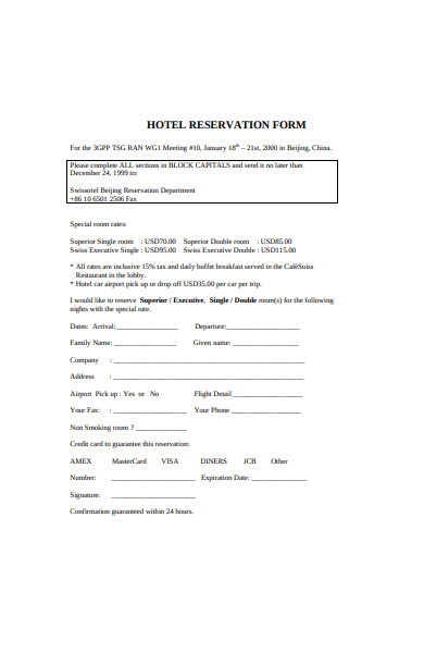 hotel reservation form 