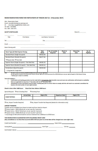 hotel room reservation booking form