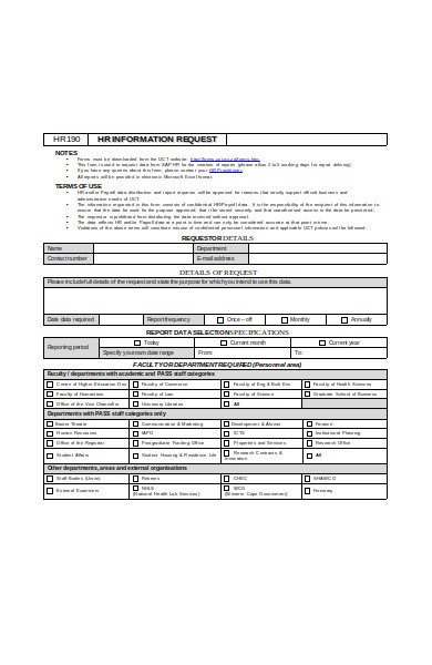 human resources information request form