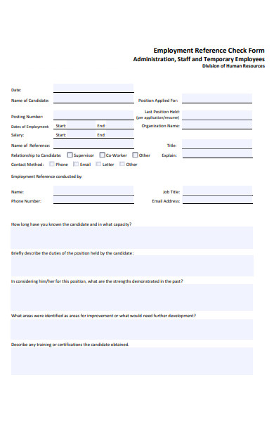 human resources reference check form