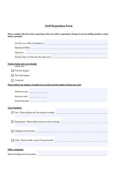 human resources staff requisition form