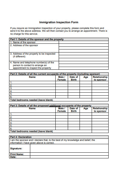 immigration inspection form