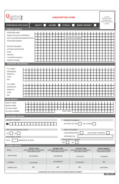 income subscription form