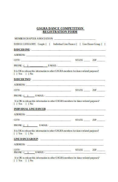 individual dance registration form