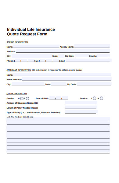 individual insurance quote form