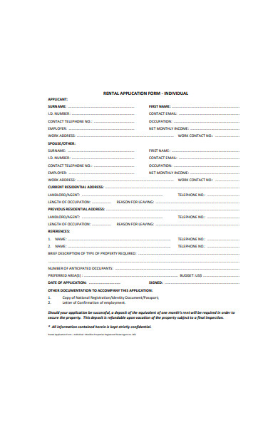 individual rental application form