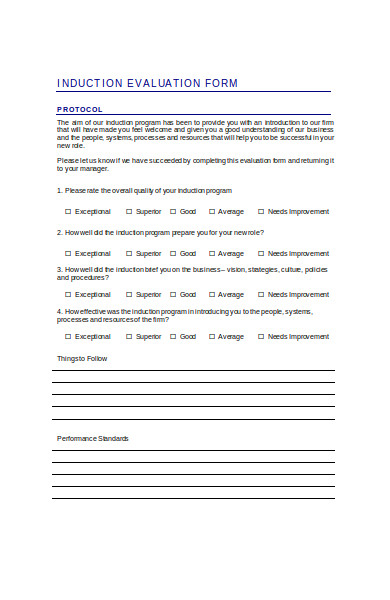induction evaluation form