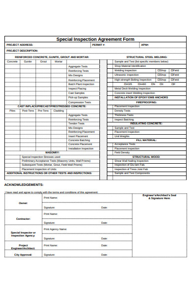 inspection agreement form