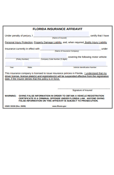 insurance affidavit form