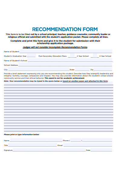 integrity recommendation form