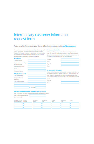 intermediary customer information request form