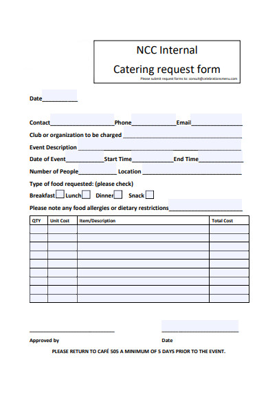 internal catering order form