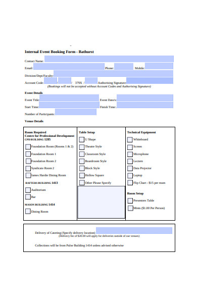 internal event booking form