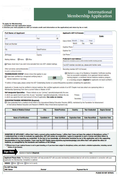 international membership application form