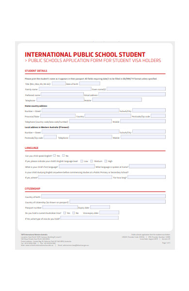 international school application form