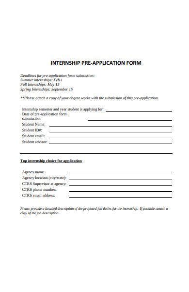 internship pre application form