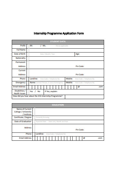 internship programme application form