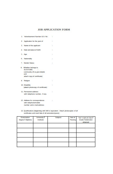 job application form sample