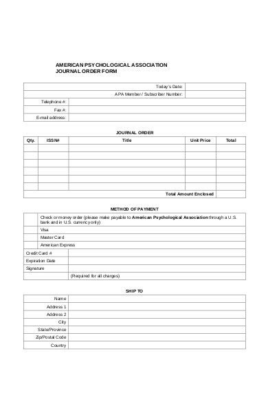 journal order form sample