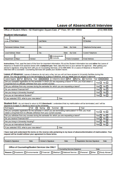 leave or absence exit interview form