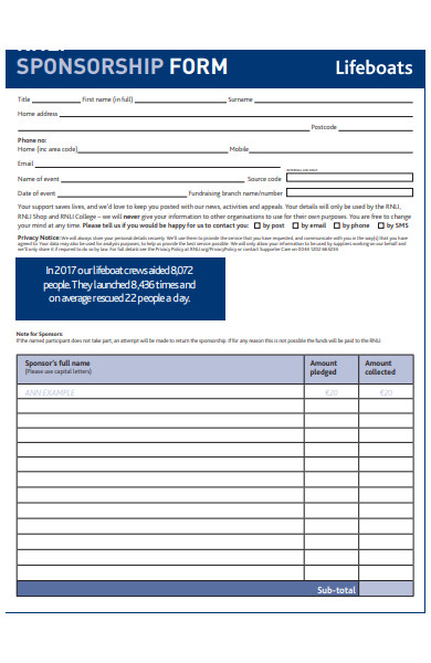 life boat sponsorship form