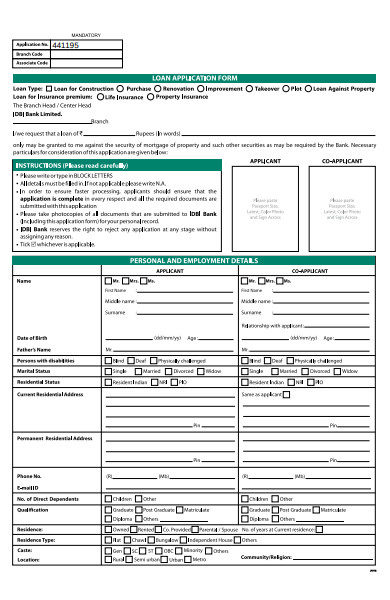 loan application form