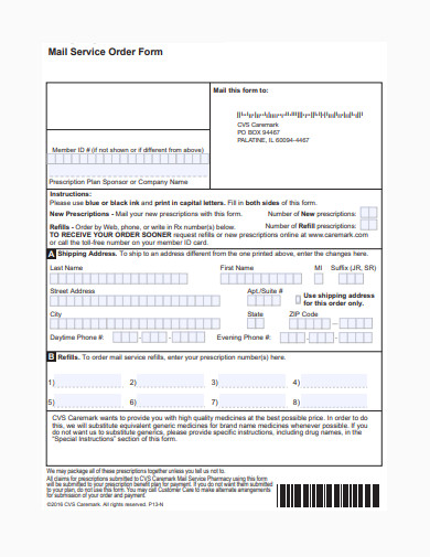 mail service order form sample