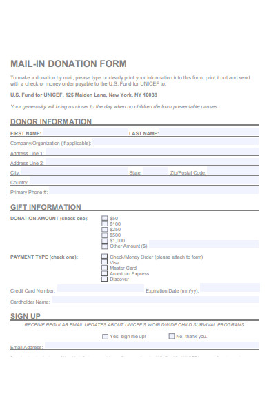 mail in donation form