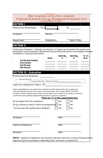 management employee evaluation form