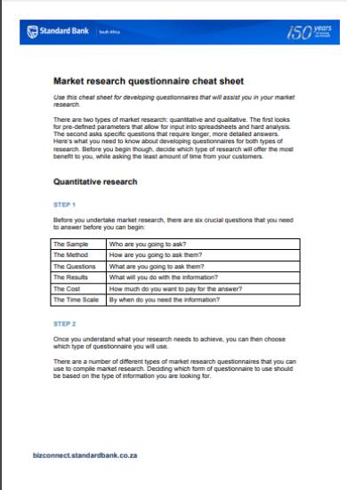 market research cheat sheet sample