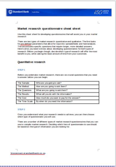 market research questionnaire cheat sheet 