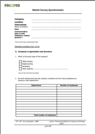 market survey research questionnaire form