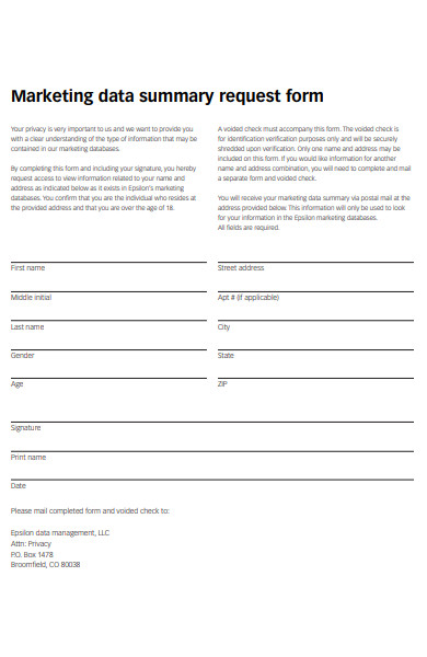 marketing data summary request form