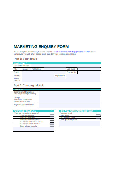 marketing enquiry form