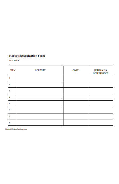 marketing evaluation form