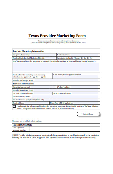 marketing form sample