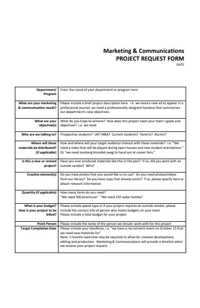 marketing project request form