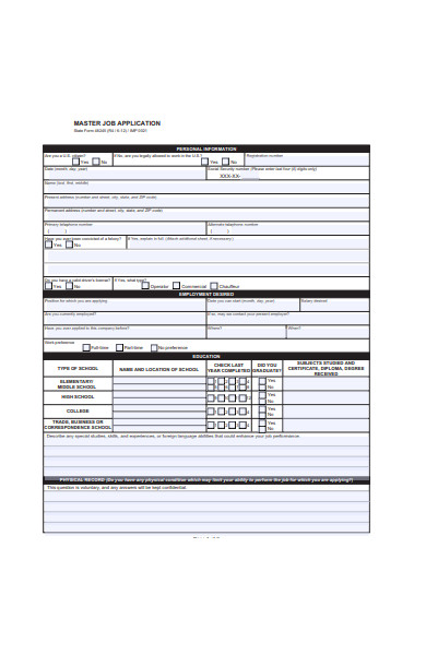 master job application form