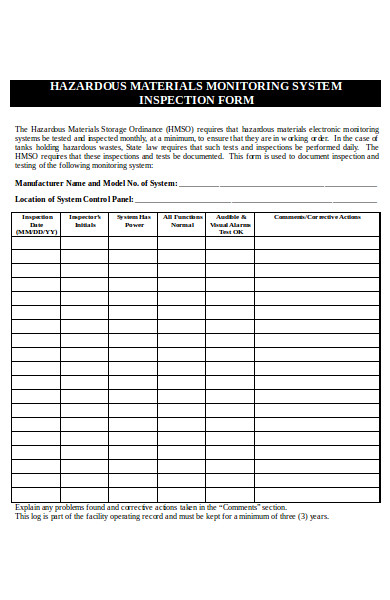 materials inspection form