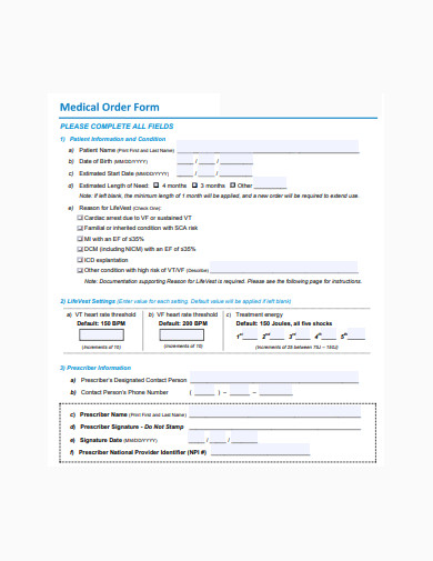 medical order form sample