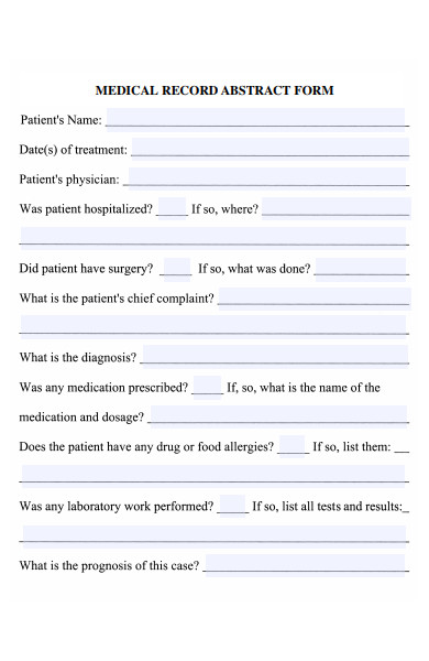 medical record abstract form