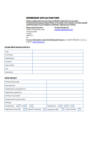 membership application form sample 