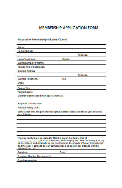 membership club application form