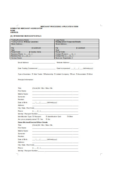 merchant processing credit application form