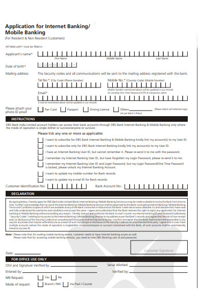 mobile banking form