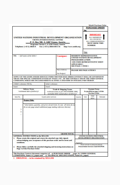 model purchase order form
